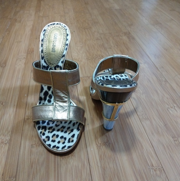VG Roberto Cavalli Metallic Leather Marble Heel - Picture 1 of 7
